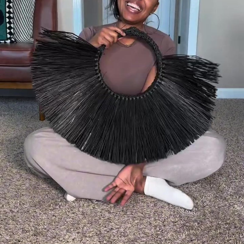 Artistic Fan Straw Handbag