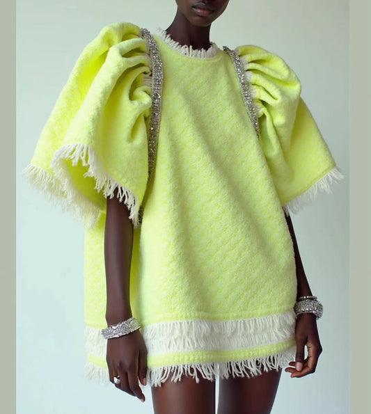 Elegance Fringe Puff Dress