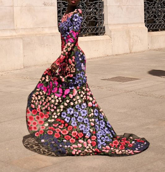 Blooming Whirl Floral Gown