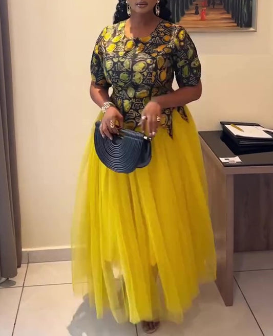 Vibrant Patterned Tulle Dress