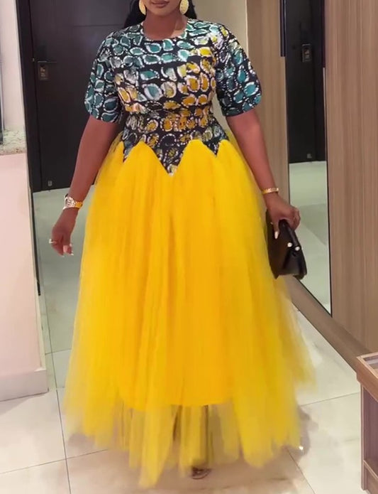 Vibrant Patterned Tulle Dress