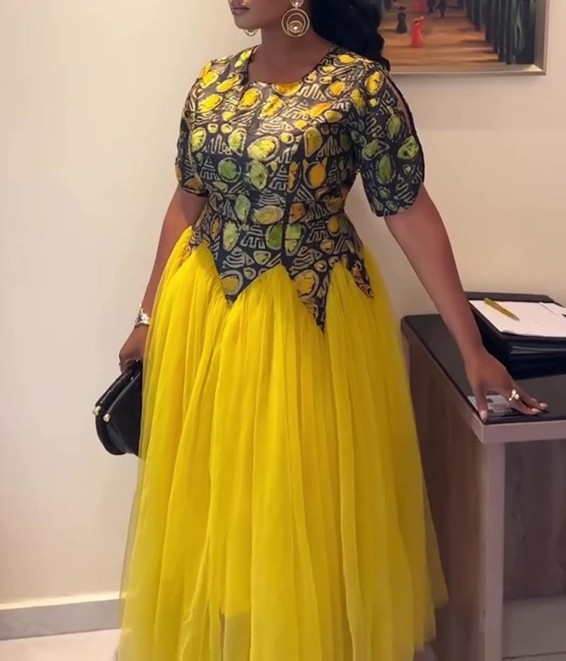 Vibrant Patterned Tulle Dress