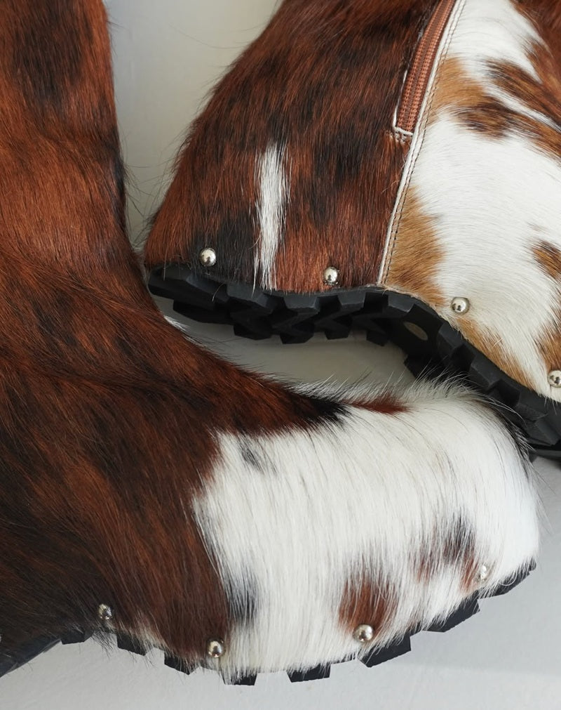 Cowhide Edge Fur Zip Boots