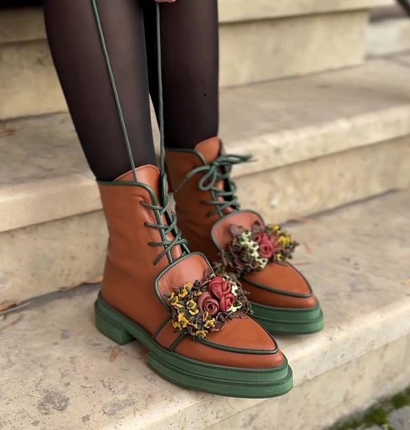 Autumn Blossom Lace-up Boots