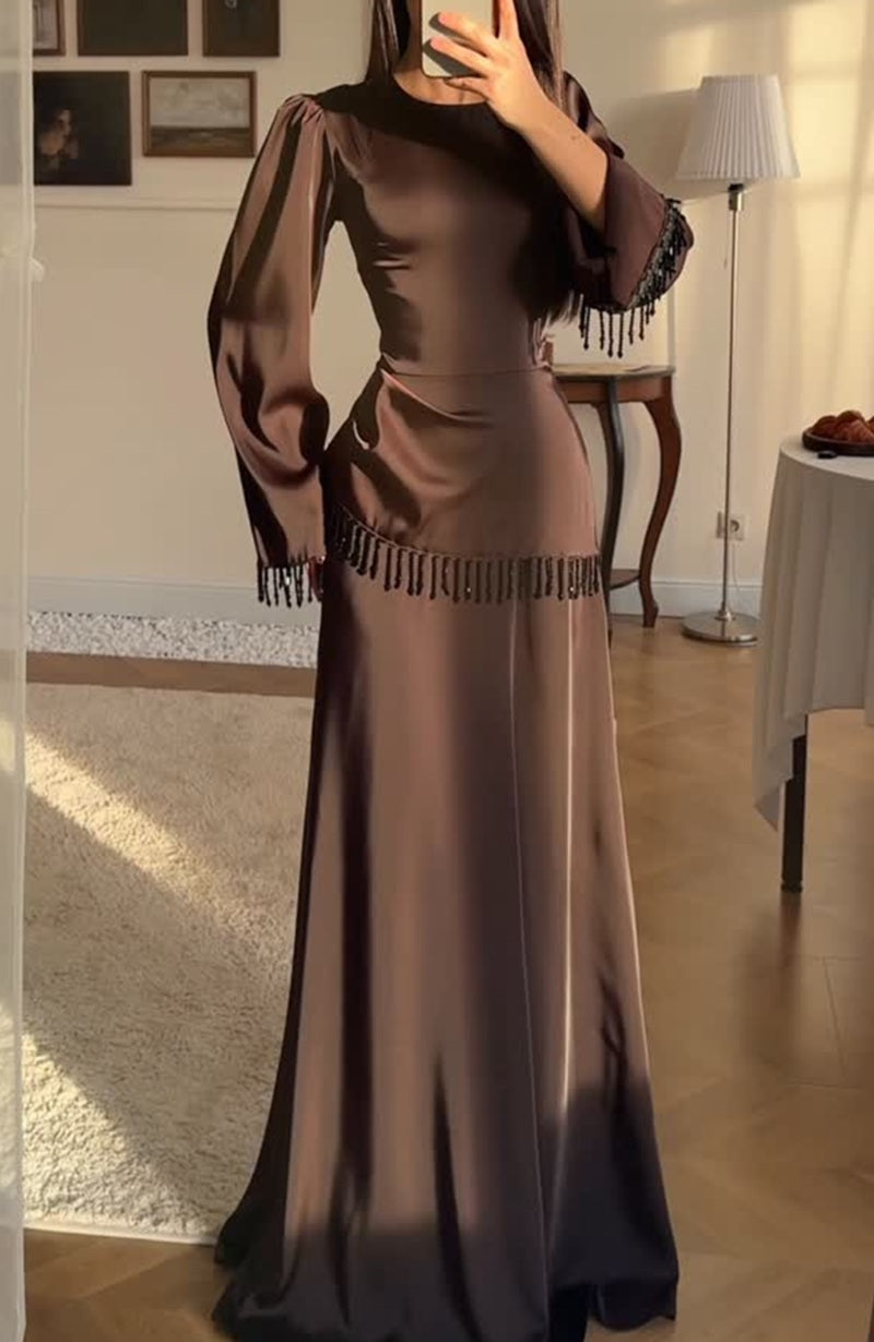 Elegant Satin Tassel Maxi Dress