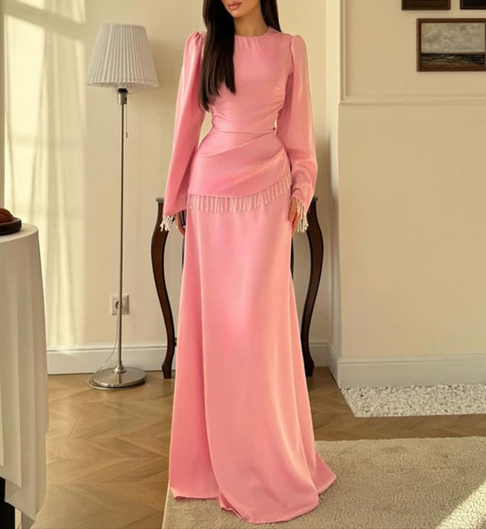 Elegant Satin Tassel Maxi Dress