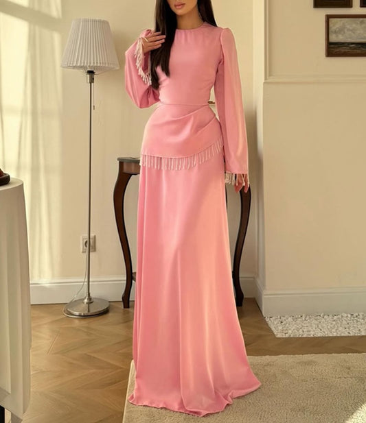 Elegant Satin Tassel Maxi Dress