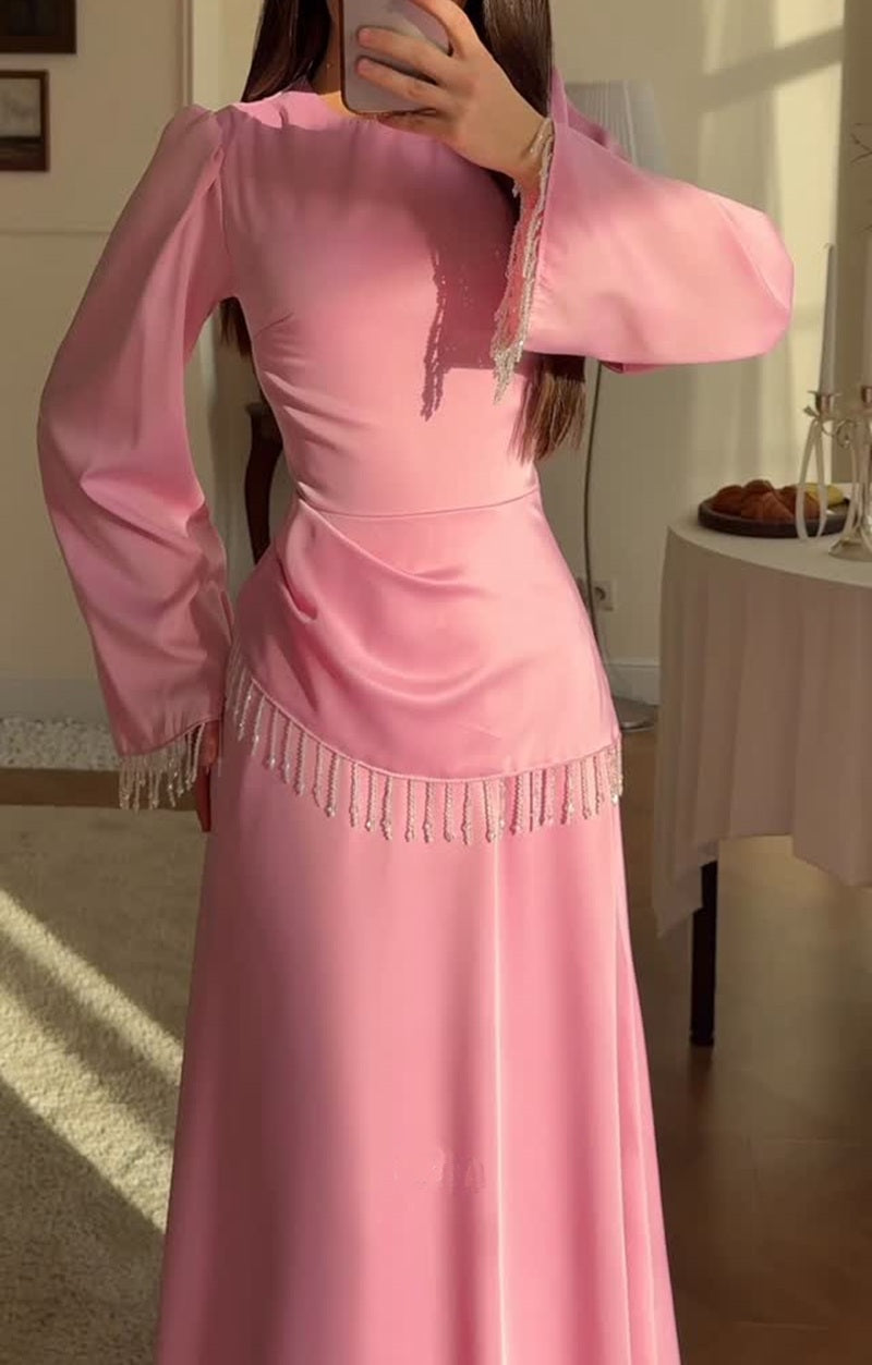 Elegant Satin Tassel Maxi Dress