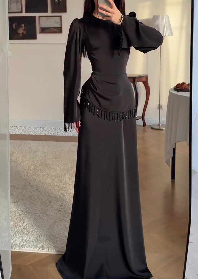 Elegant Satin Tassel Maxi Dress