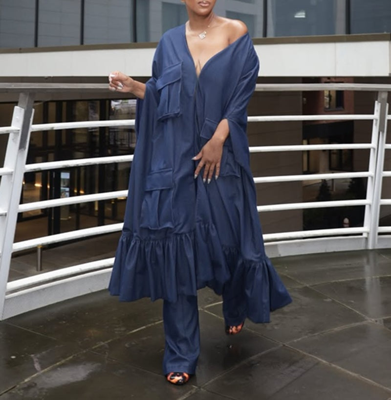 Navy Drape Pocket Maxi Dress