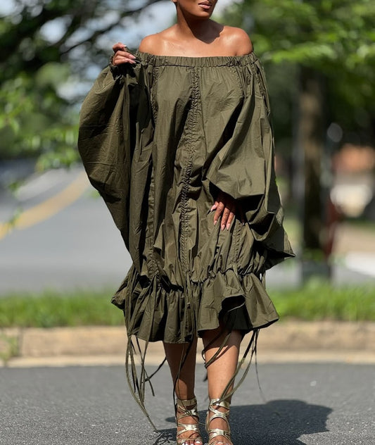 Off-Shoulder Tassel Shift Dress