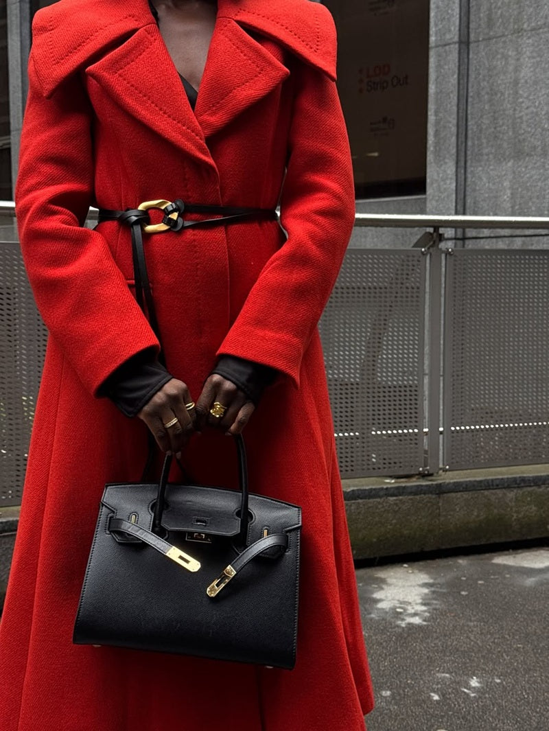 Scarlet Belted Wool Trench Coat