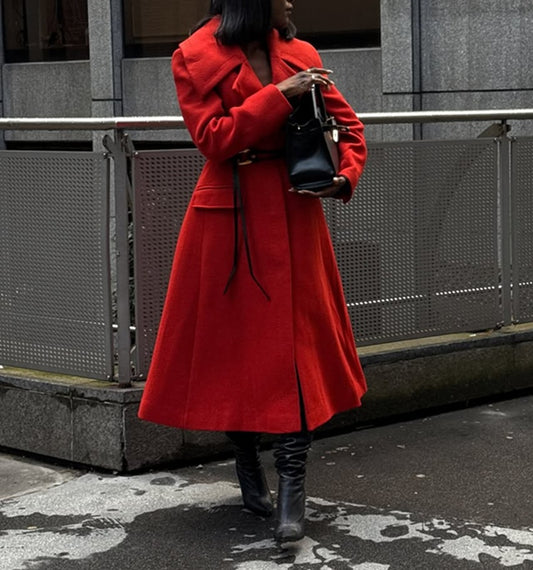 Scarlet Belted Wool Trench Coat