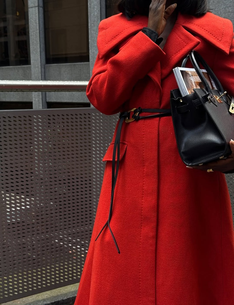 Scarlet Belted Wool Trench Coat