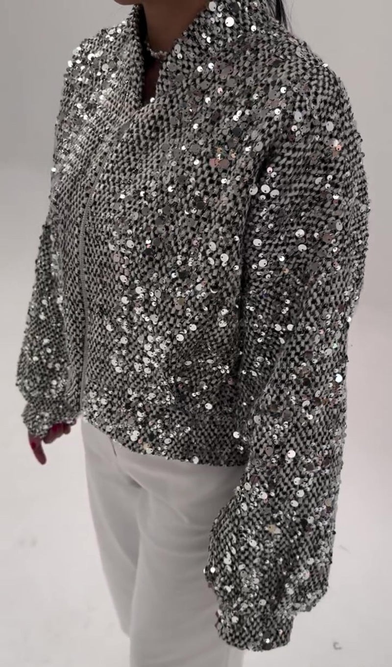 Silver Sequin Short Coat