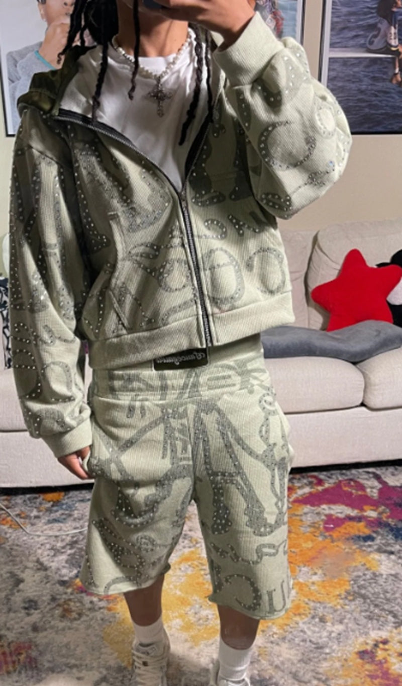 Bling Hooded Two-Piece Set