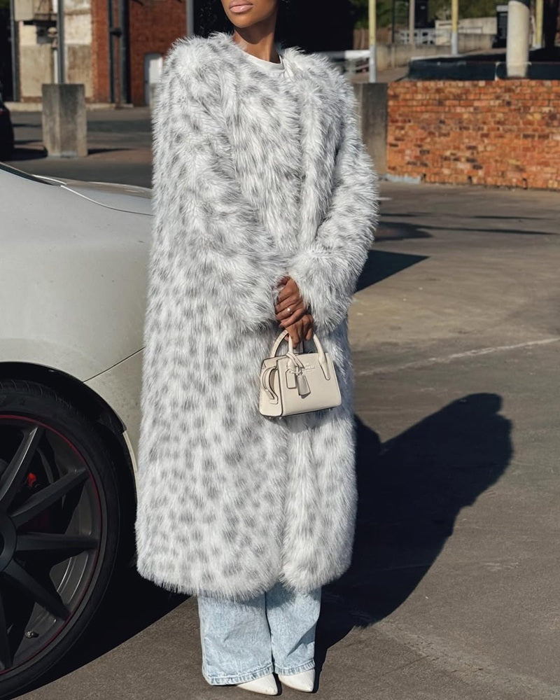 Snow Leopard Faux Fur Coat