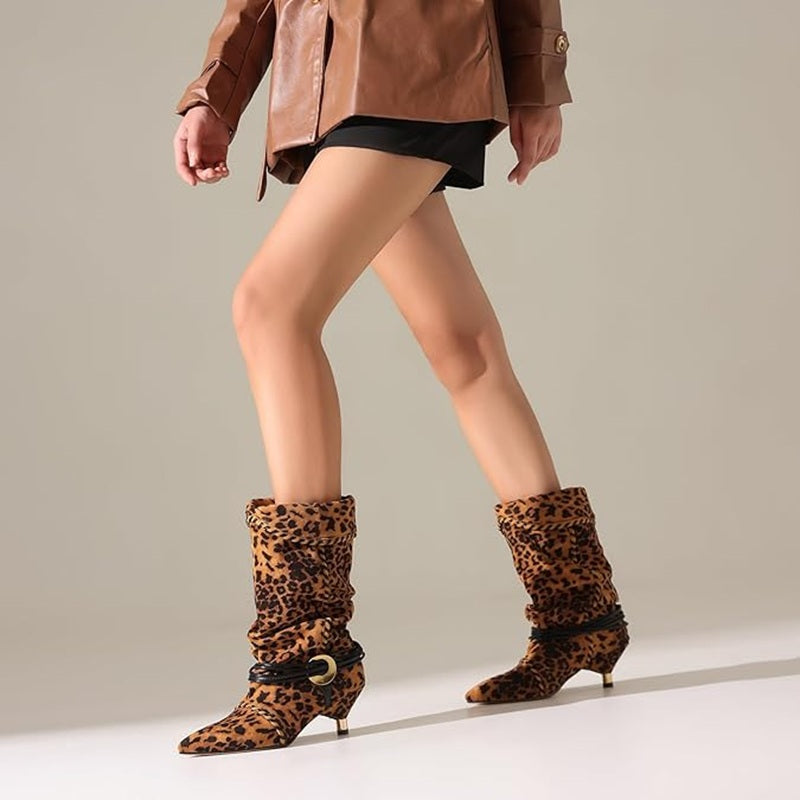 Pointed-toe Suede Fold-over Boots