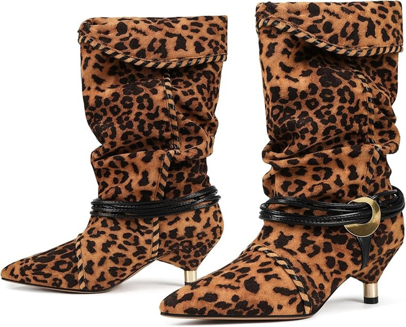 Pointed-toe Suede Fold-over Boots