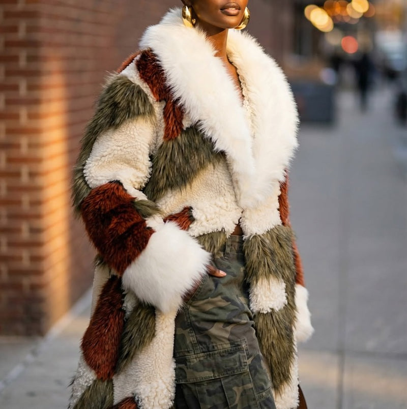 Faux Fur Color Block Coat
