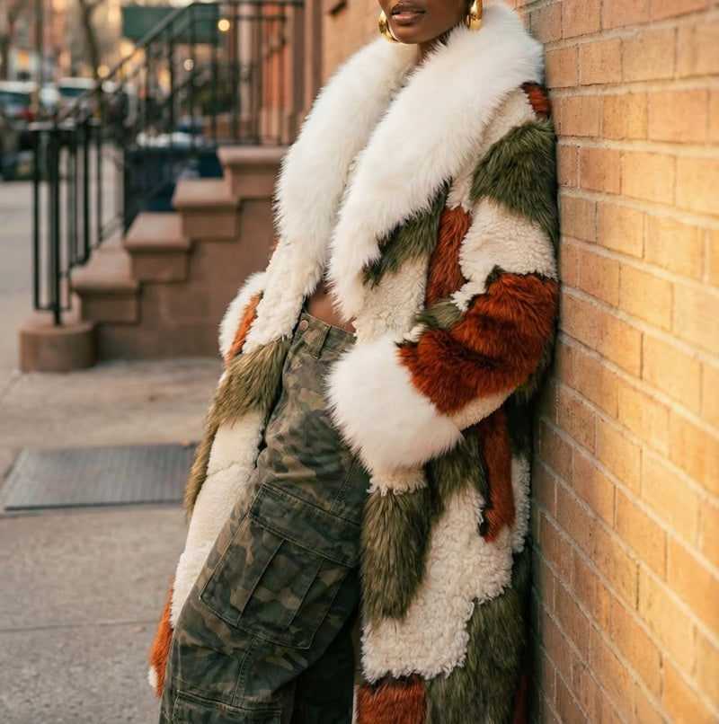 Faux Fur Color Block Coat