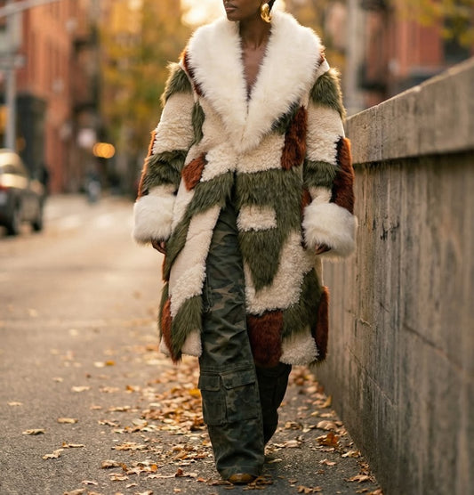 Faux Fur Color Block Coat