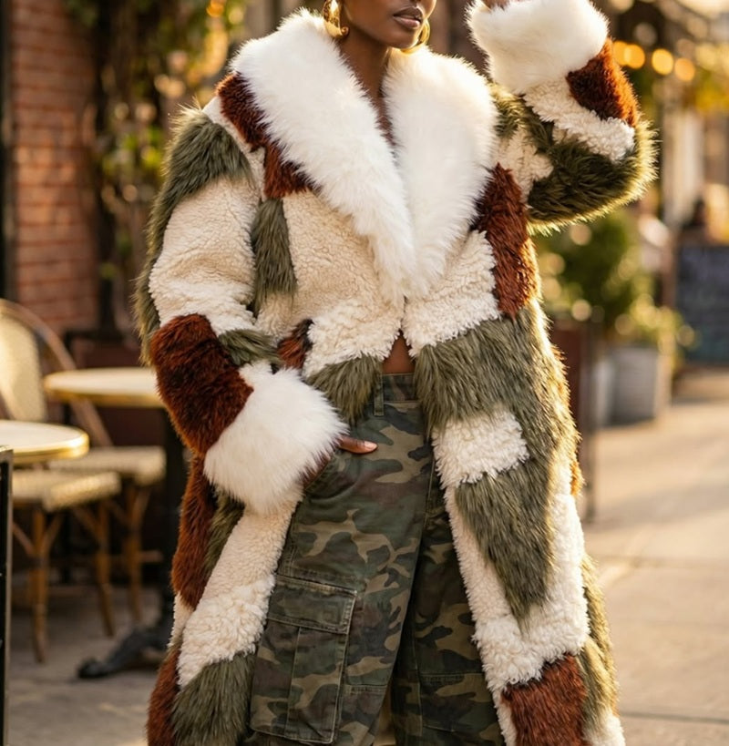 Faux Fur Color Block Coat
