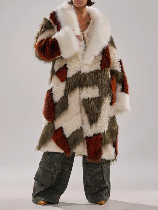 Faux Fur Color Block Coat