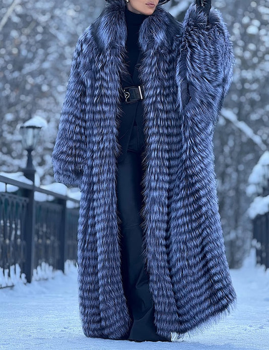 Midnight Stripe Faux Fur Coat