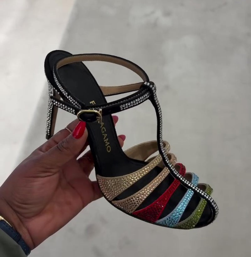 Multicolor Rhinestone Heeled Sandals