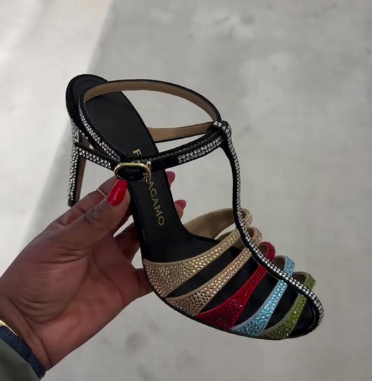 Multicolor Rhinestone Heeled Sandals