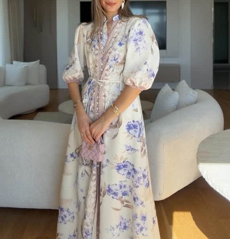 Lavender Wisteria Puff Sleeve Maxi Dress