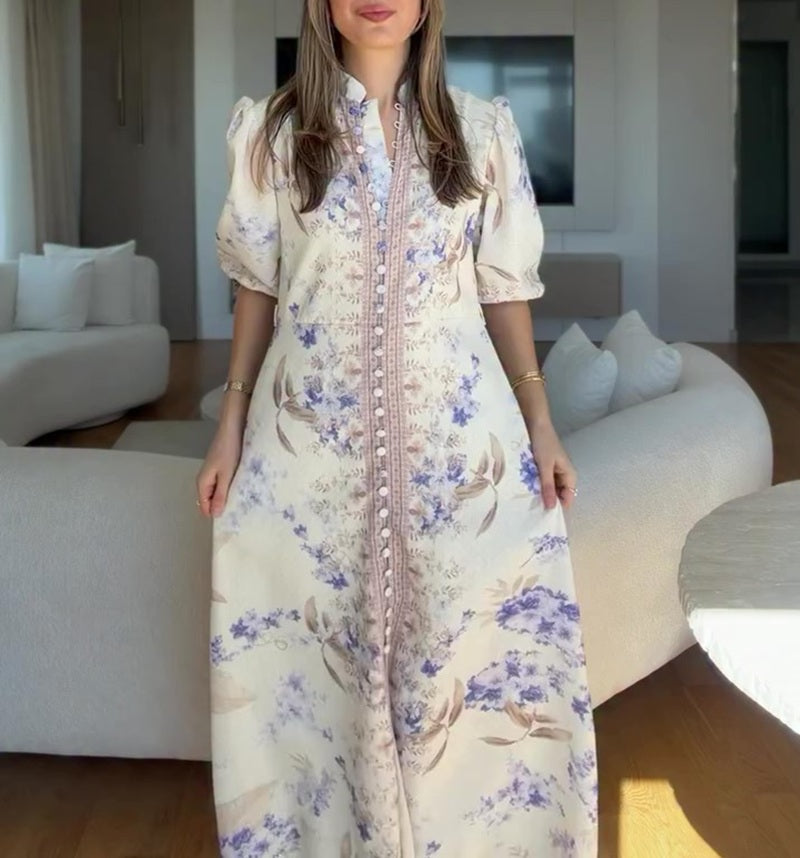 Lavender Wisteria Puff Sleeve Maxi Dress