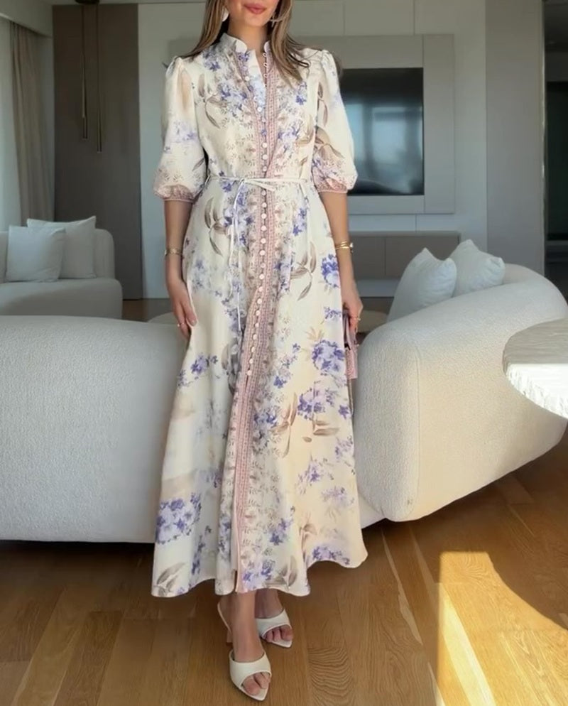 Lavender Wisteria Puff Sleeve Maxi Dress
