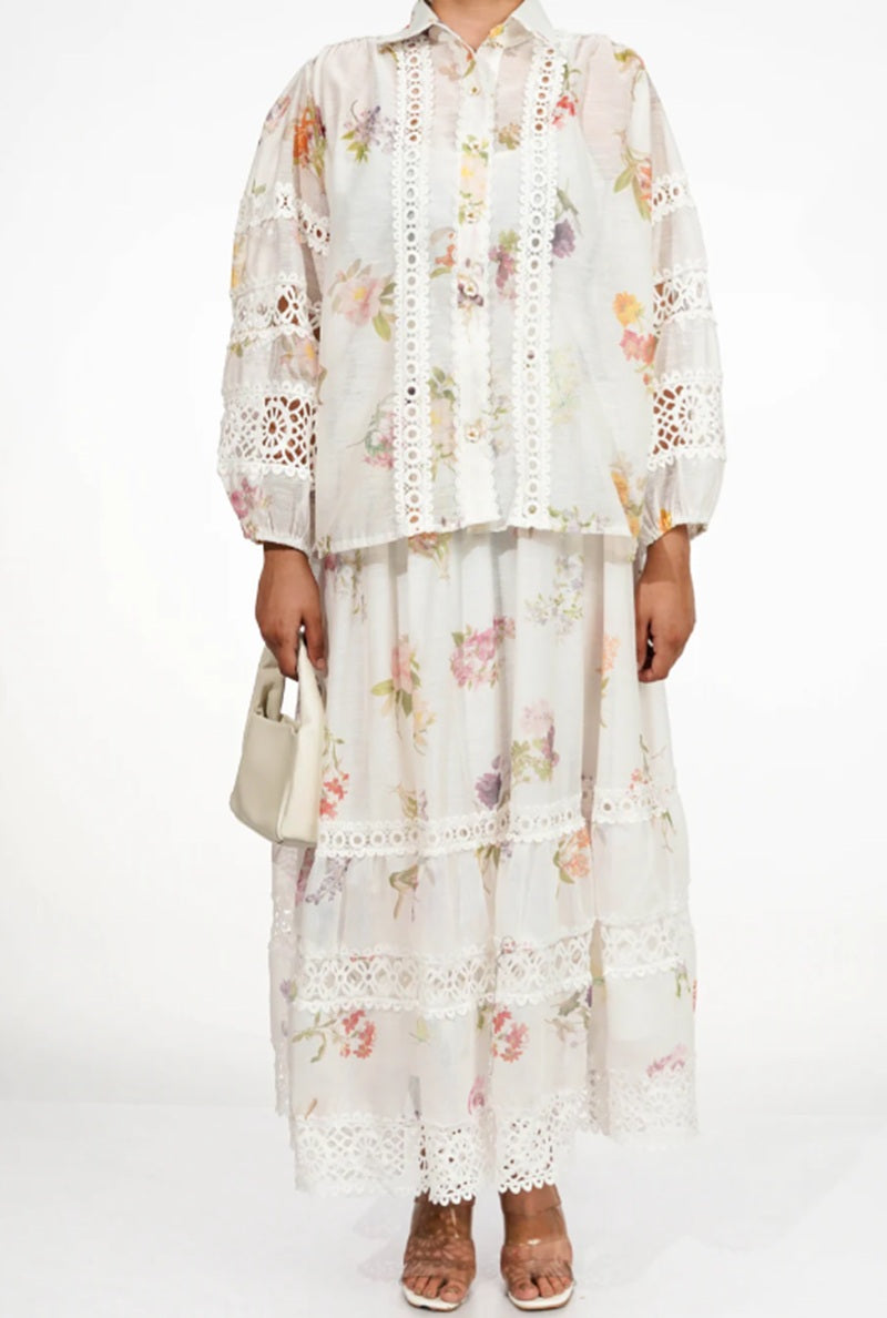 Floral Lace Puff Sleeve Shirt Dress