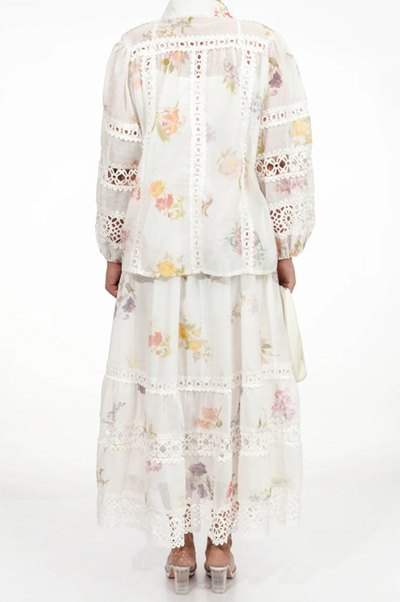 Floral Lace Puff Sleeve Shirt Dress