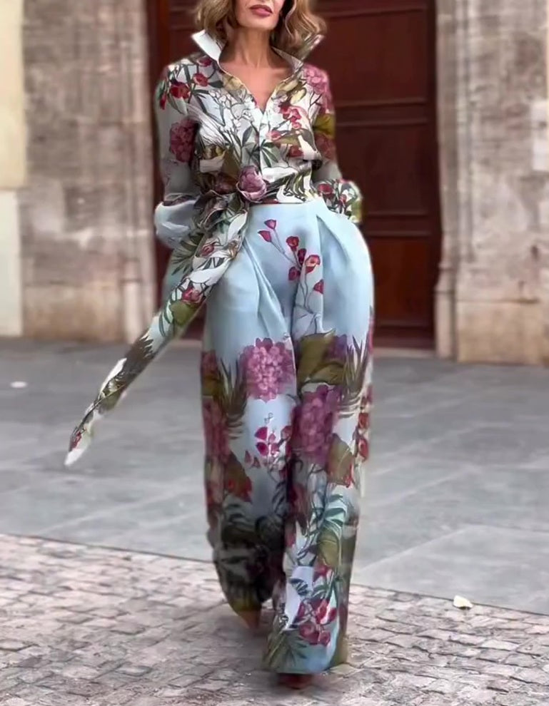 Elegant Tropical Floral Two Pieces Dress