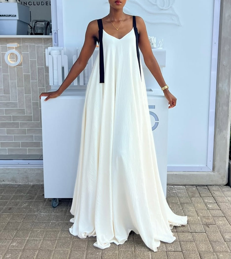 Contrast Strap Flowy Maxi Dress