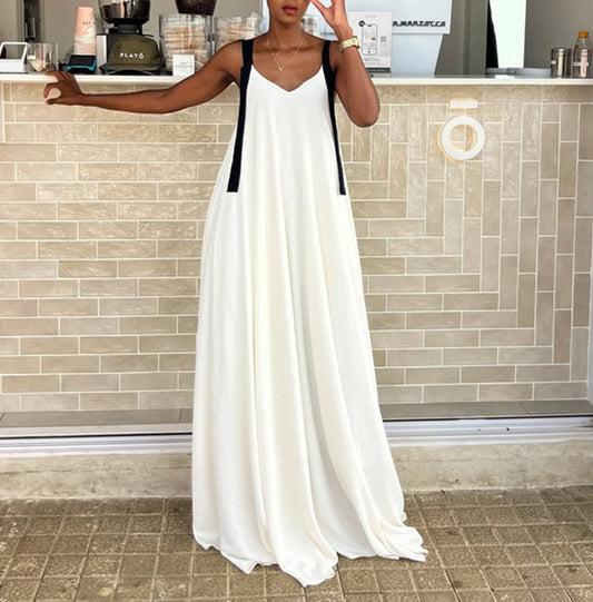 Contrast Strap Flowy Maxi Dress