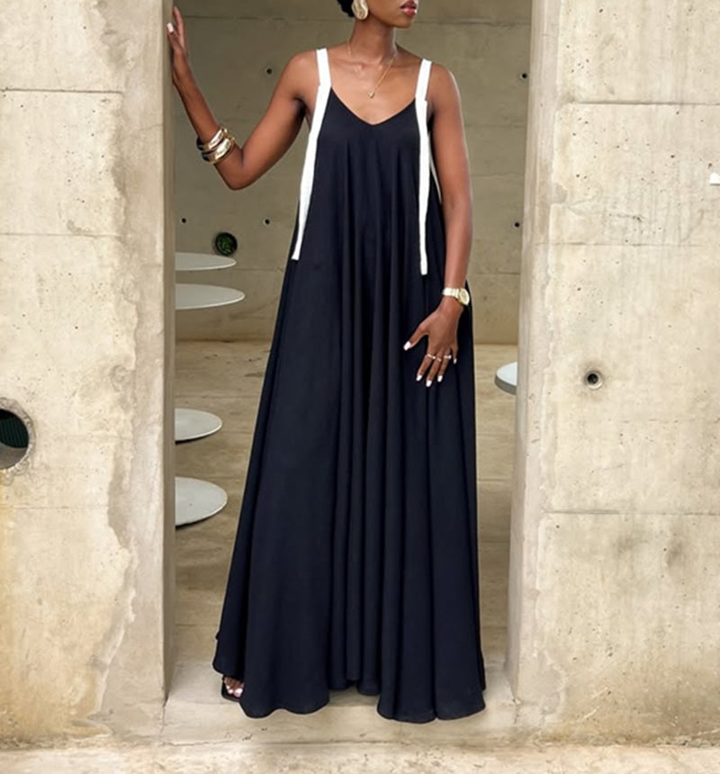 Contrast Strap Flowy Maxi Dress
