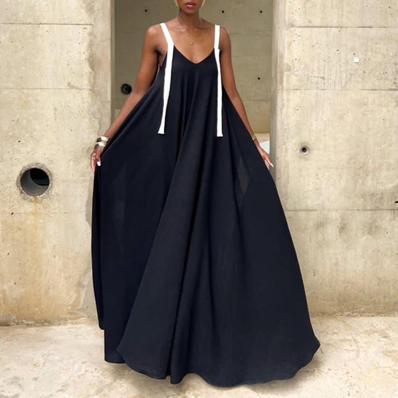 Contrast Strap Flowy Maxi Dress