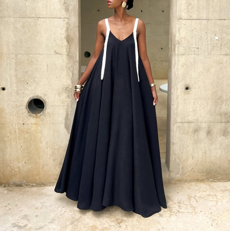 Contrast Strap Flowy Maxi Dress