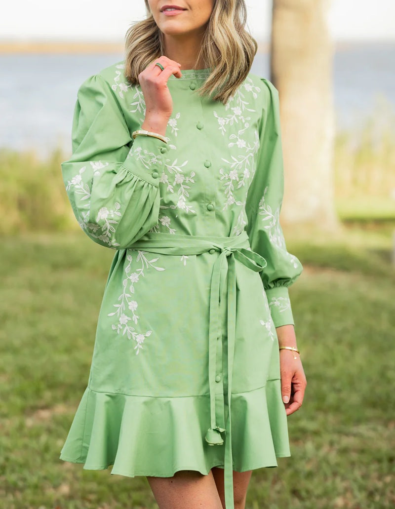 Floral Embroidered Ruffle Hem Mini Dress