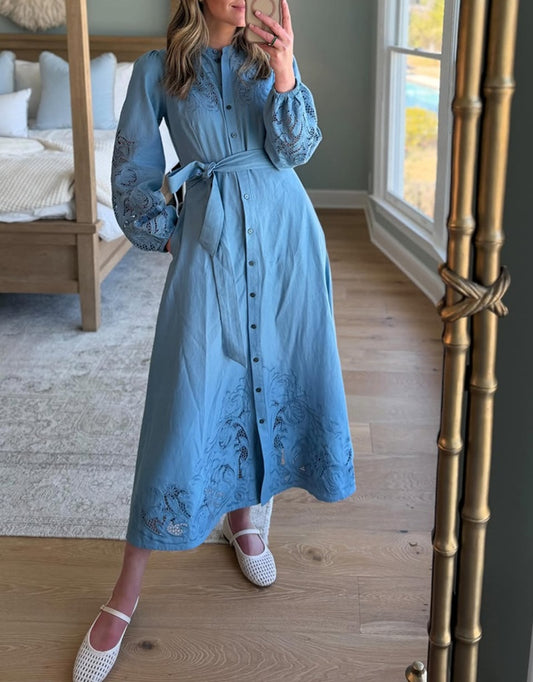 Vintage Eyelet Belted Shirt Dress
