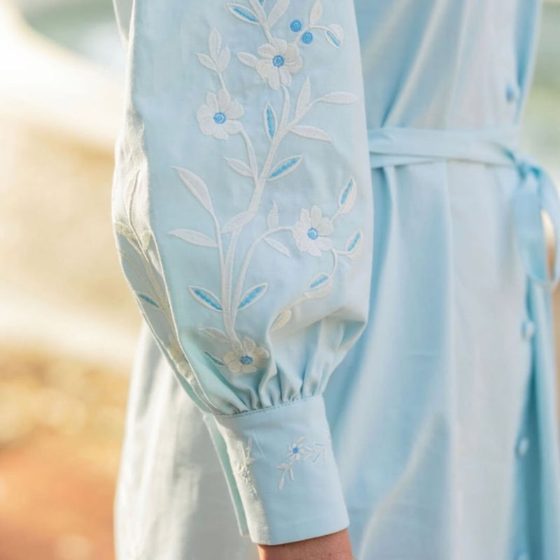Embroidered Puff Sleeve Mini Dress