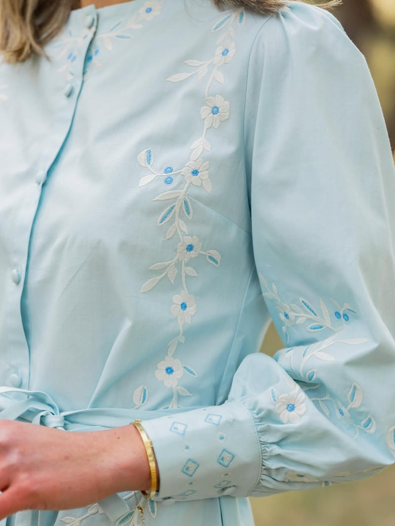 Embroidered Puff Sleeve Mini Dress