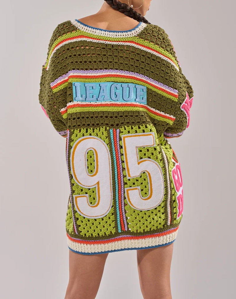 Retro 90s Sporty Crochet Oversized Knit Tunic