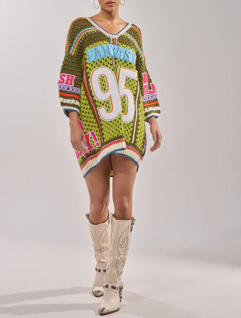 Retro 90s Sporty Crochet Oversized Knit Tunic