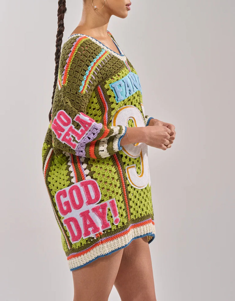 Retro 90s Sporty Crochet Oversized Knit Tunic