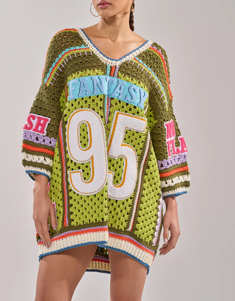 Retro 90s Sporty Crochet Oversized Knit Tunic